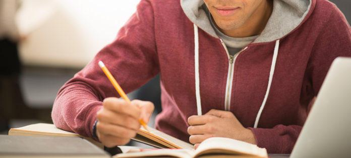 Male student taking a test