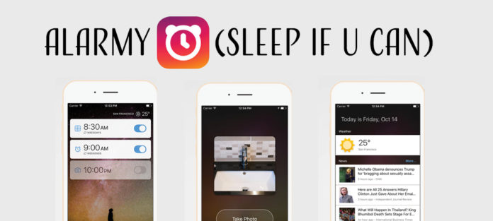 Screen shots of alarmy app