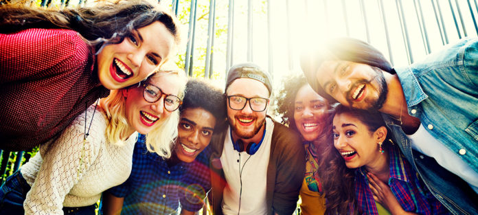 Happy mixed race students