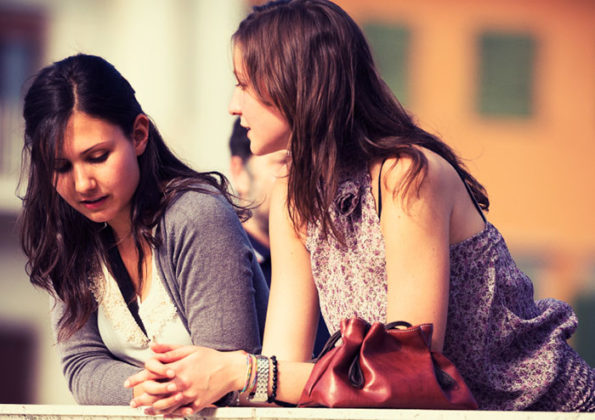 Two girls talking
