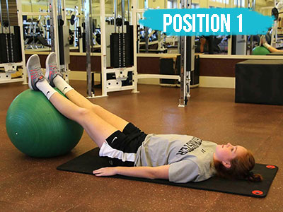 Hamstring curl on a physioball position 1