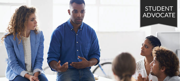 Student advocate- Group of professionals, man speaking