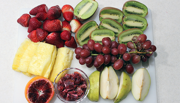 various fruits prepped for chopping