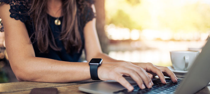 Female student using a laptop