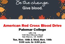 Give Something that Means Something November Blood Drive at Palomar College is taking place Nov. 18-19 from 9am to 3pm