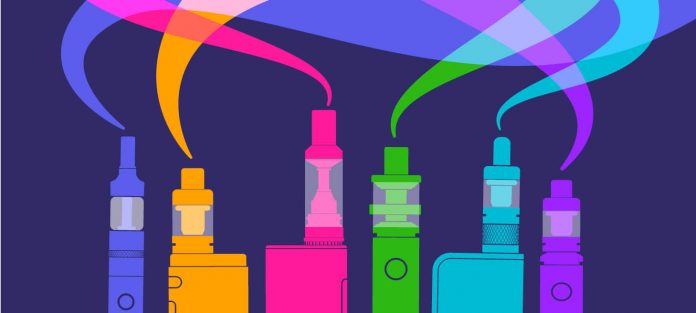 Colorful illustration of vaping devices