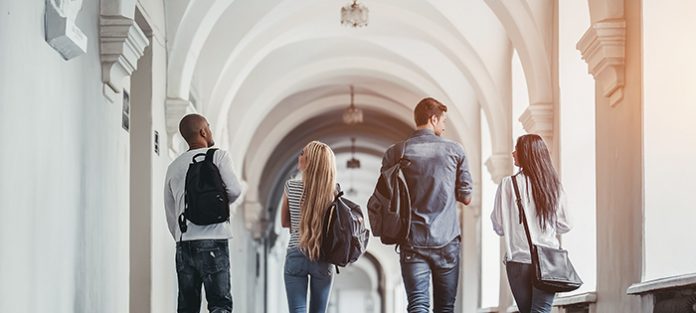 Students walking in a hallway
