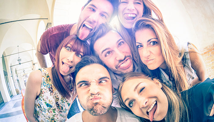 Group of older students having fun