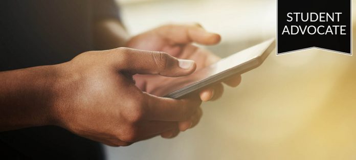 Student advocate: mall student holding phone