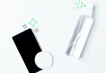 mobile phone and spray bottle with cotton pad | how to clean electronics