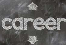 Ask the career advisor: “What do you do when the career you’ve planned for ends up not working out?” Word ‘career’ written in chalk on a blackboard with arrows pointing in multiple directions, symbolizing career paths.