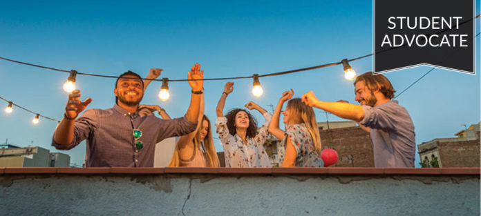 Student advocate: Group of students dancing on rooftop