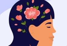 illustration of woman with flowers in her brain | how to clear your mind