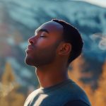 A powerful guided meditation to release stress Man breathing calmly outdoors, representing mindfulness, meditation, and stress relief.