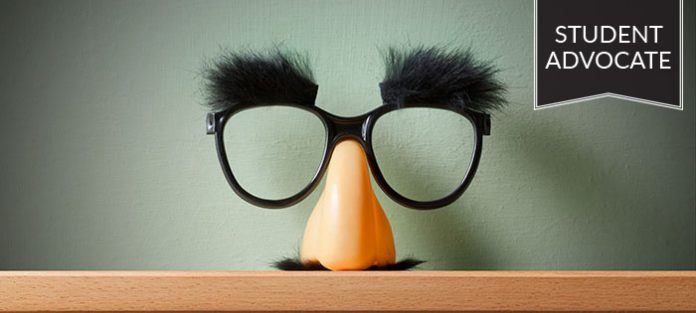 Student advocate: funny disguise glasses