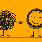 Think a friend might be depressed? Here’s how you can help illustration, smiling untangled holding hands with tangled character | closeup of friends hugging | things to say to someone who has depression