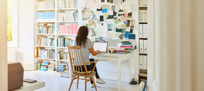 young woman in home office space