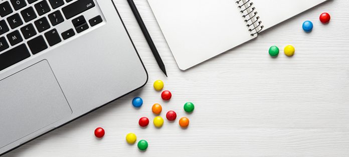 candy scattered on desk