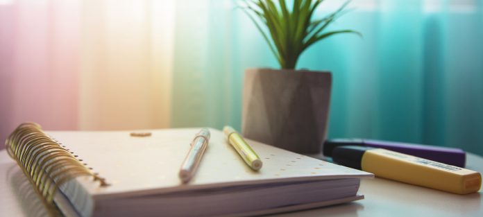 closeup of clean and colorful workstation