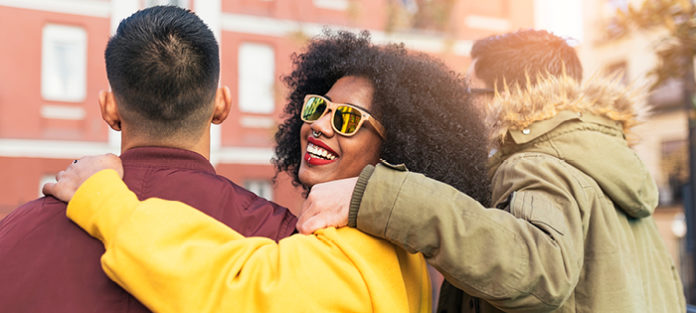 diverse friends walking