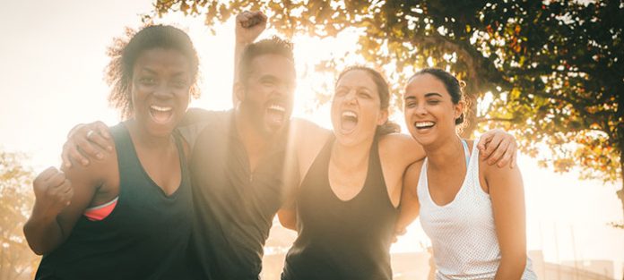 Group of active friends