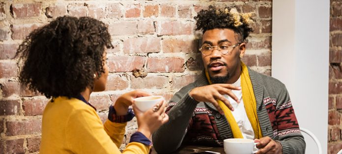 Friends talking over coffee
